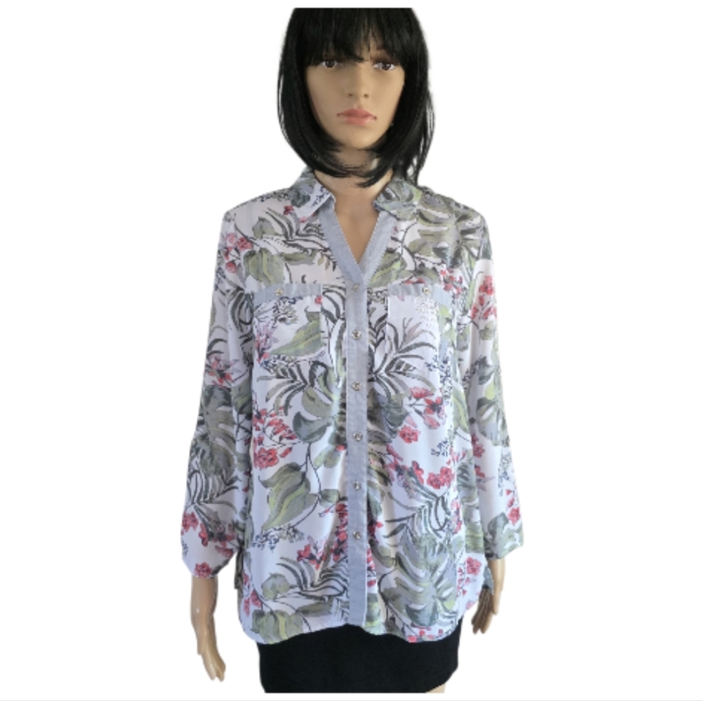 Emotions tropical patterns  buttons Up Top, size 7(M)